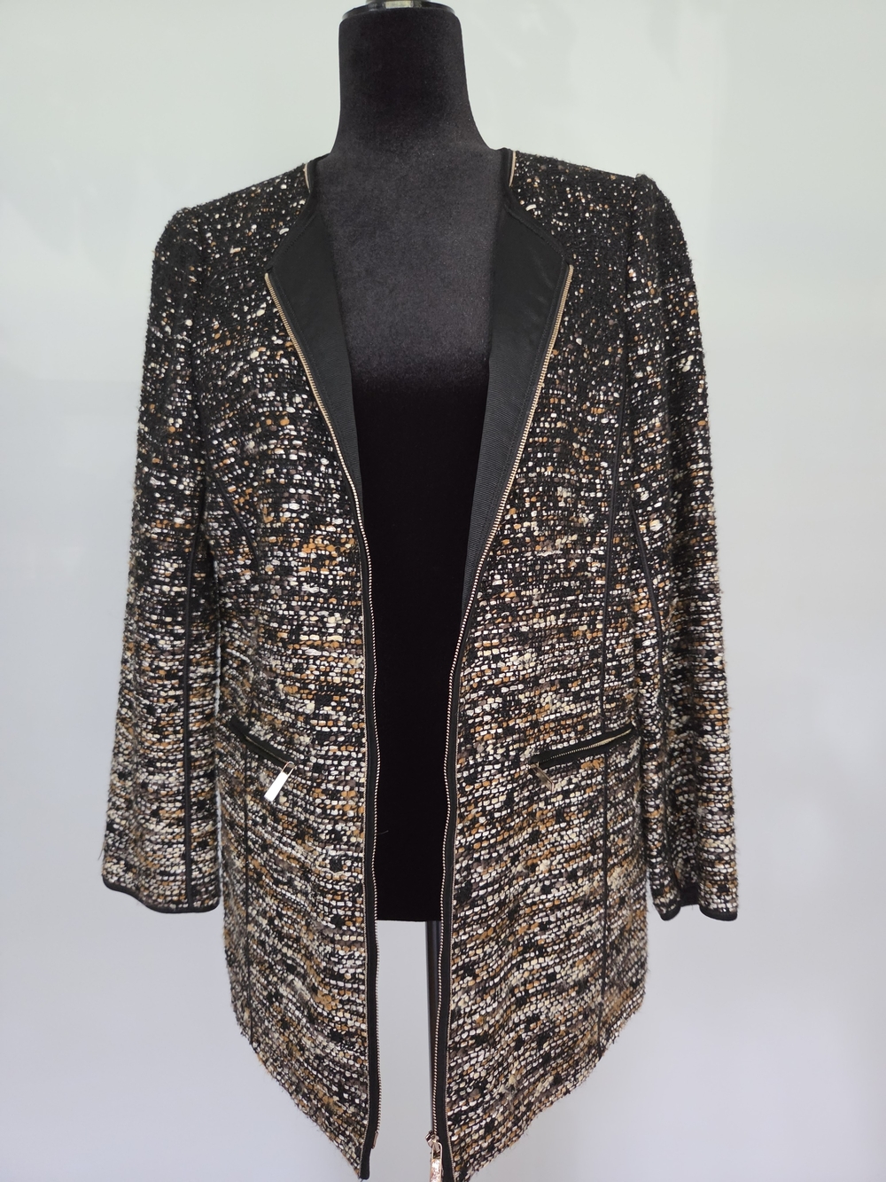 Lafayette 148 New York Black and Gold Tweed Zip Jacket
